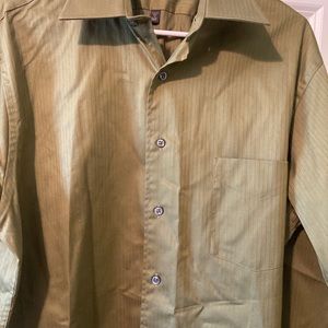 Arrow Sateen Twill Olive Green stripe mend wrinkle free Dress Shirt large 32/33